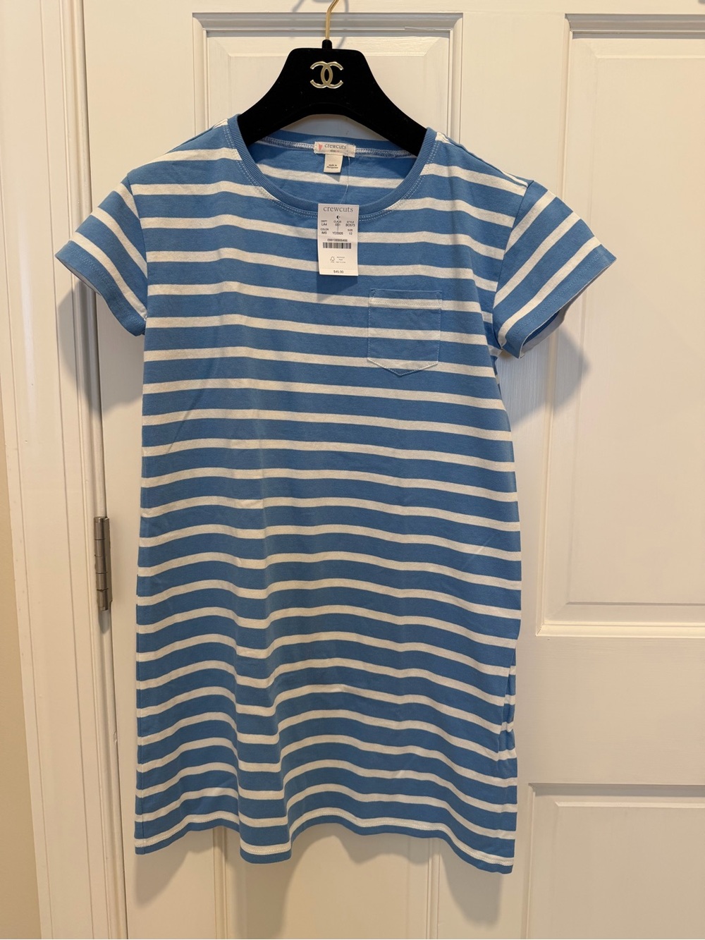 Crewcuts Blue and White Striped Tee Dress with Pocket